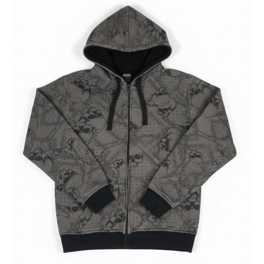 MMA Elite Hoodie Sherpa Lined Grunge Full Zip Y2K Alt Punk Skull Emo Mens Medium
